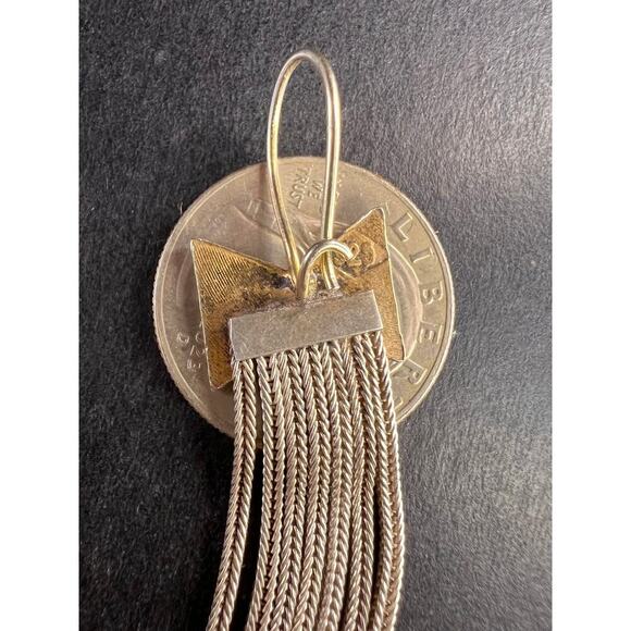 Vintage Turkish sterling silver foxtail fringe enamel bow earrings - Picture 3 of 9